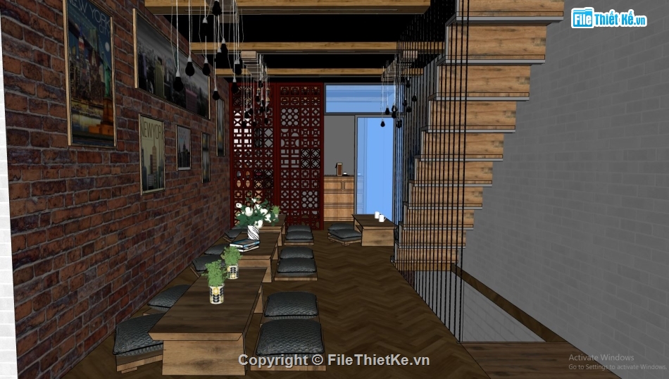 quán coffee su,mẫu quán cà phê sketchup,quán cafe file sketchup