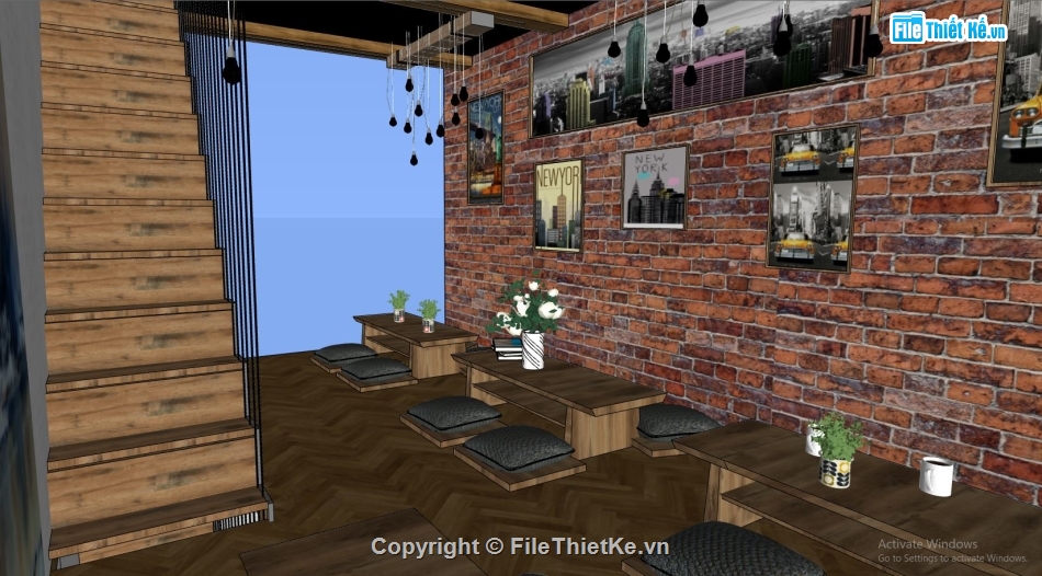 quán coffee su,mẫu quán cà phê sketchup,quán cafe file sketchup