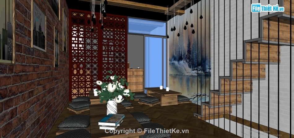 quán coffee su,mẫu quán cà phê sketchup,quán cafe file sketchup