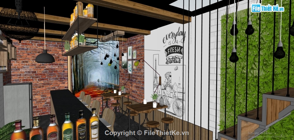 quán coffee su,mẫu quán cà phê sketchup,quán cafe file sketchup