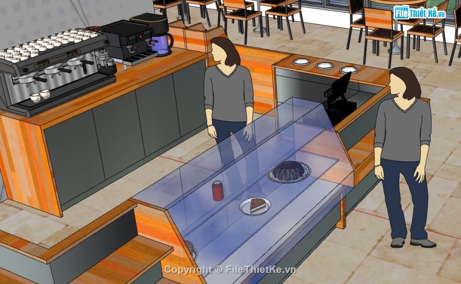 sketchup thiết kế quán coffee,quán coffee dựng trên sketchup,dựng model su quán coffee