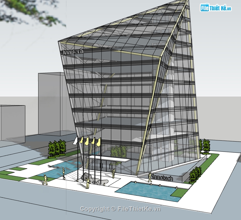 dựng sketchup tháp kính,thiết kế 3d tòa tháp kính hiện đại,tòa tháp kính cao tầng file su