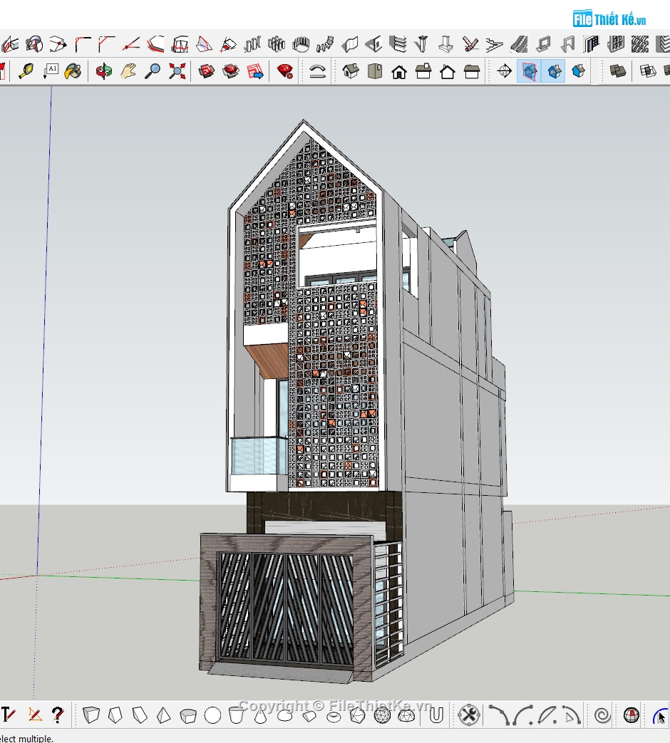Sketchup,nhà phố 3 tầng,nhà 3 tầng,nhà hiện đại