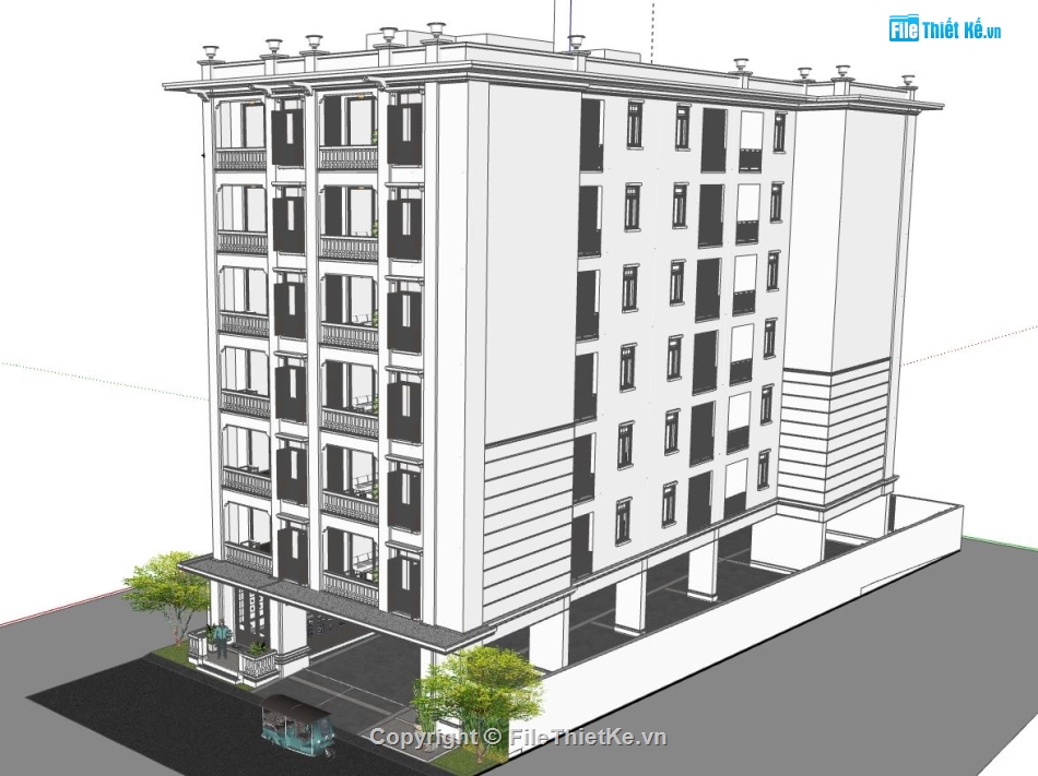 Khách sạn 7 tầng,model su khách sạn 7 tầng,sketchup khách sạn 7 tầng