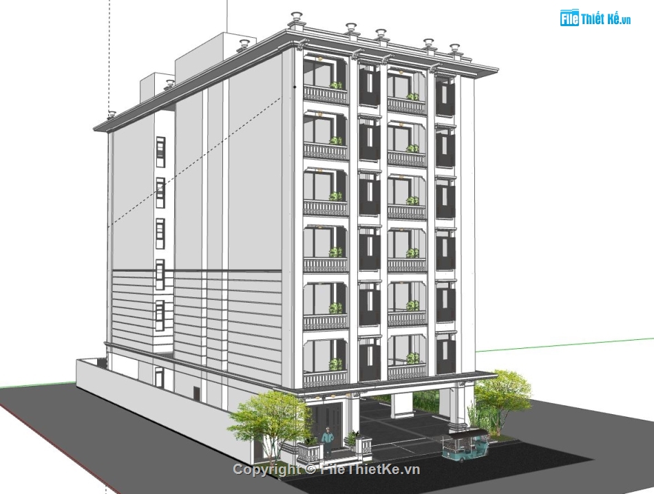 Khách sạn 7 tầng,model su khách sạn 7 tầng,sketchup khách sạn 7 tầng