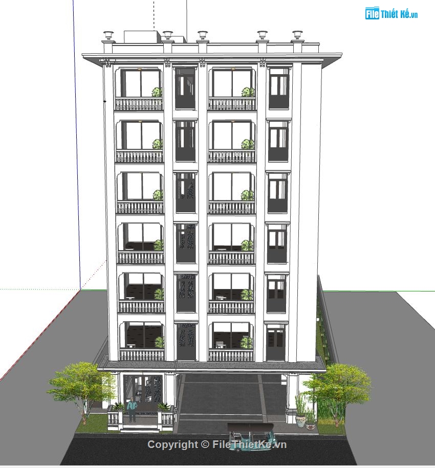 Khách sạn 7 tầng,model su khách sạn 7 tầng,sketchup khách sạn 7 tầng