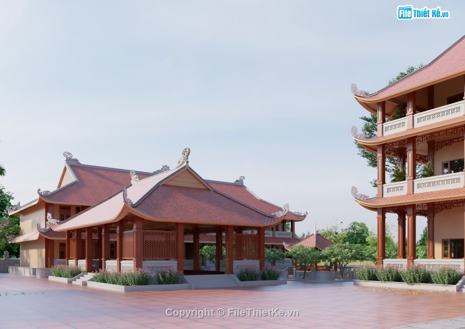 Sketchup phật học,Sketchup khối sinh hoạt,Sketchup chùa,sketchup trường phật học