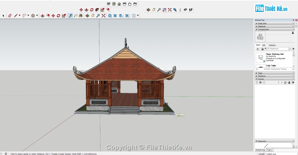 Sketchup phật học,Sketchup khối sinh hoạt,Sketchup chùa,sketchup trường phật học