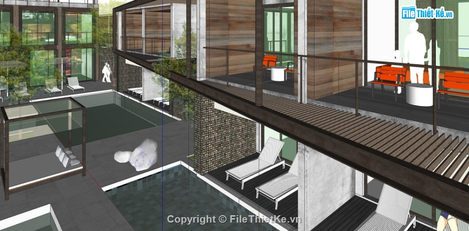 3d su resort nghỉ dưỡng,sketchup khu nghỉ dưỡng 2 tầng,resort 2 tầng file su