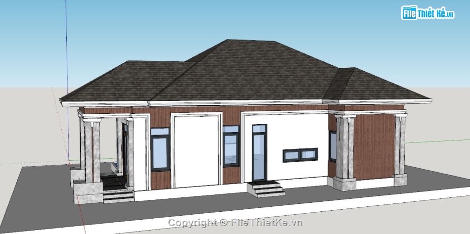 File sketchup biệt thự 1 tầng,Model sketchup biệt thự 1 tầng,Bản vẽ sketchup biệt thự 1 tầng,Mode su  biệt thự 1 tầng,Biệt thự 1 tầng 12x17m,Model su biệt thự 1 tầng