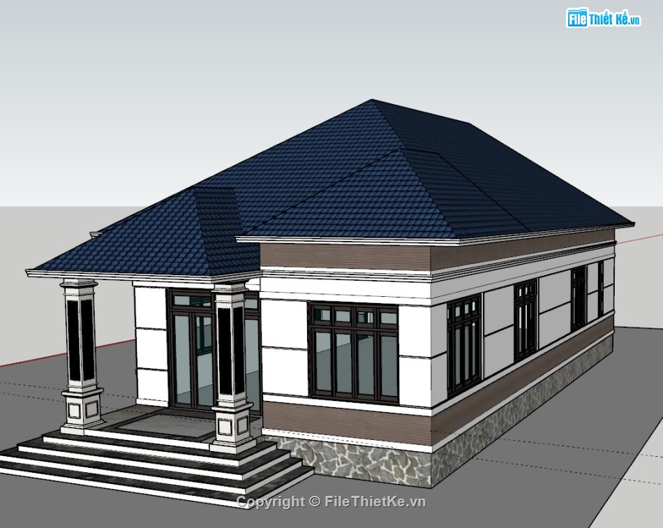 File sketchup biệt thự 1 tầng,Model sketchup biệt thự 1 tầng,Bản vẽ sketchup biệt thự 1 tầng,Mode su biệt thự 1 tầng,Biệt thự 1 tầng 8x17m,Model su biệt thự 1 tầng
