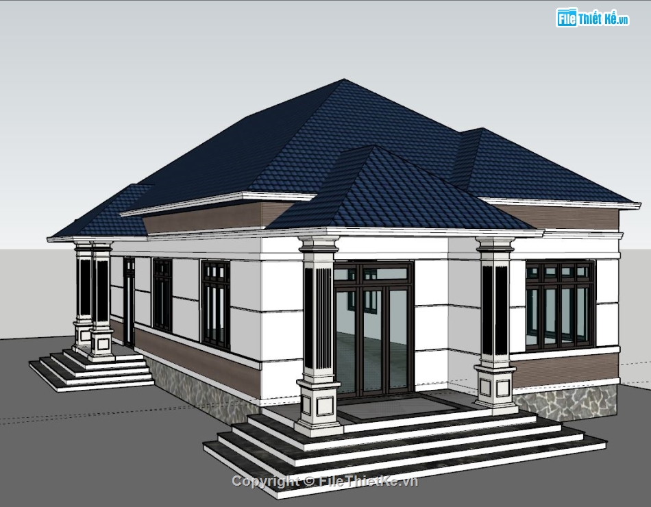 File sketchup biệt thự 1 tầng,Model sketchup biệt thự 1 tầng,Bản vẽ sketchup biệt thự 1 tầng,Mode su biệt thự 1 tầng,Biệt thự 1 tầng 8x17m,Model su biệt thự 1 tầng