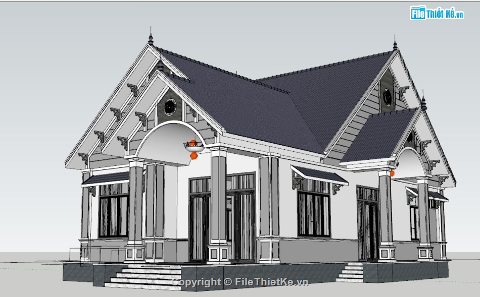 file sketchup biệt thự 1 tầng,Sketchup biệt thự 1 tầng,file sketchup biệt thự mái thái,biệt thự 1 tầng 7x12m,su biệt thự mái thái 1 tầng,Model su biệt thự 1 tầng