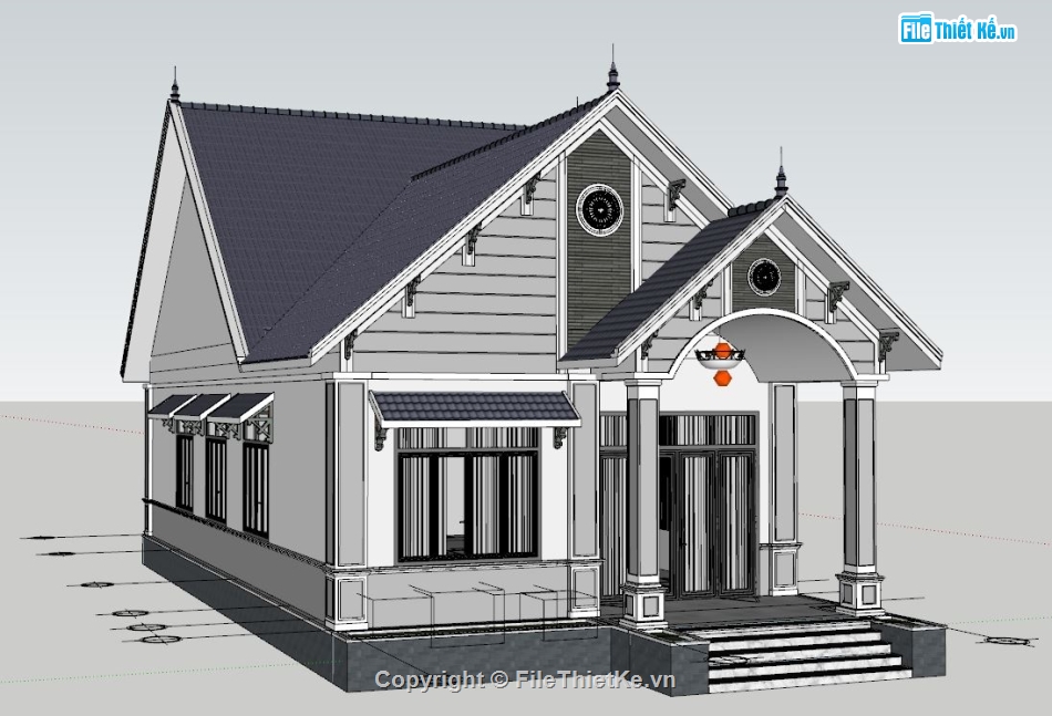 file sketchup biệt thự 1 tầng,Sketchup biệt thự 1 tầng,file sketchup biệt thự mái thái,biệt thự 1 tầng 7x12m,su biệt thự mái thái 1 tầng,Model su biệt thự 1 tầng