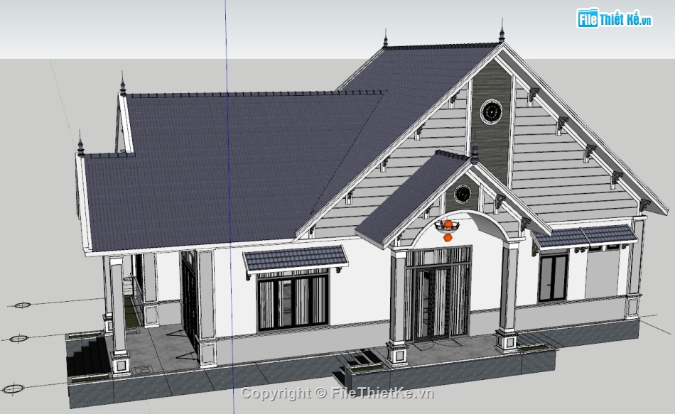 file sketchup biệt thự 1 tầng,Sketchup biệt thự 1 tầng,file sketchup biệt thự mái thái,biệt thự 1 tầng 7x12m,su biệt thự mái thái 1 tầng,Model su biệt thự 1 tầng