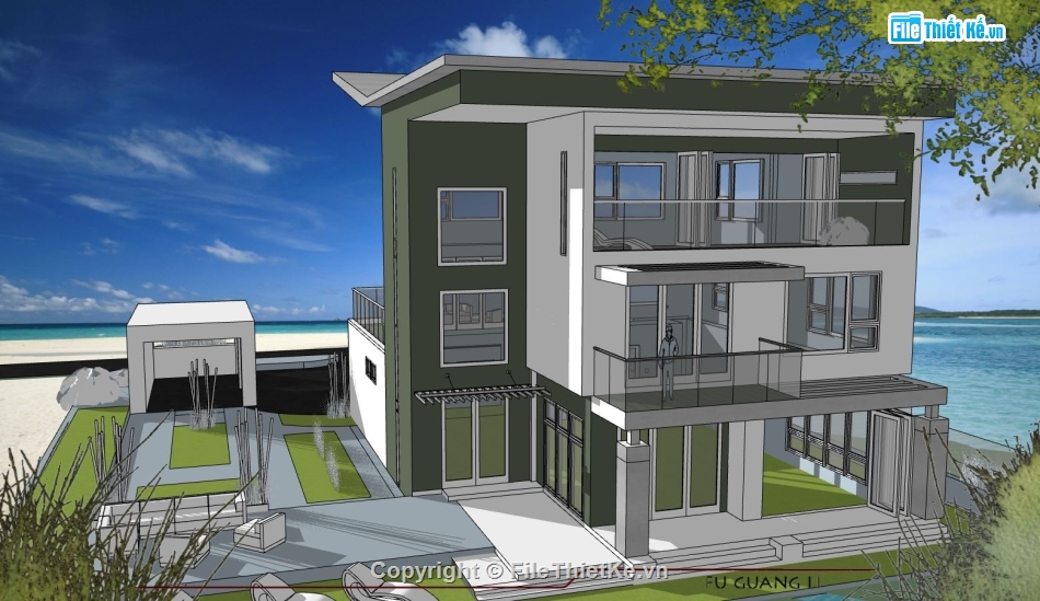 biệt thự 3 tầng,sketchup biệt thự,mẫu biệt thự sketchup,mẫu biệt thự 3 tầng,biệt thự sketchup