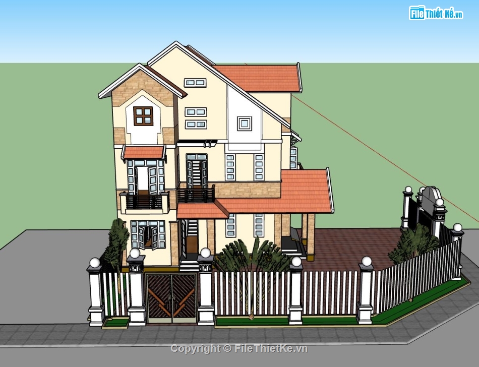 biệt thự hiện đại,mẫu biệt thự sketchup,mẫu biệt thự 3 tầng,model su biệt thự 3 tầng