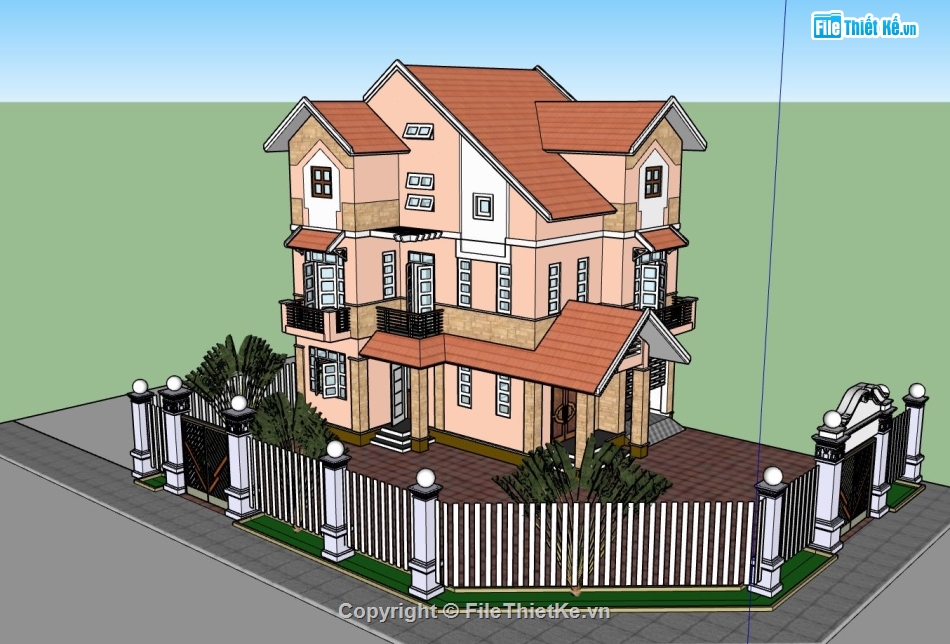 biệt thự hiện đại,mẫu biệt thự sketchup,mẫu biệt thự 3 tầng,model su biệt thự 3 tầng