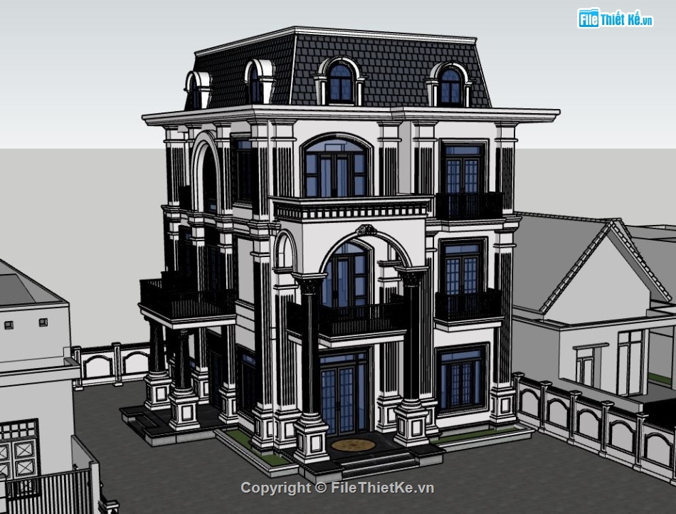 Biệt thự 3 tầng,sketchup biệt thự 3 tầng,model su biệt thự 3 tầng