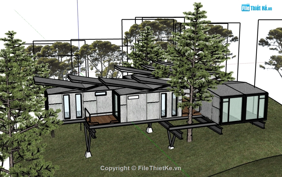 dựng homestay 1 tầng file su,dựng 3d su mẫu homestay,dựng model sketchup nhà homestay