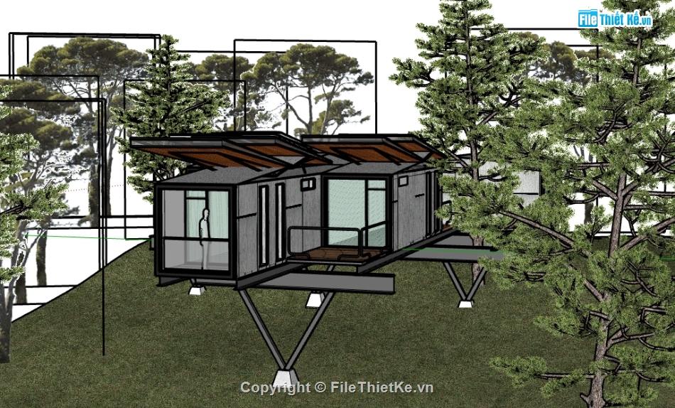 dựng homestay 1 tầng file su,dựng 3d su mẫu homestay,dựng model sketchup nhà homestay