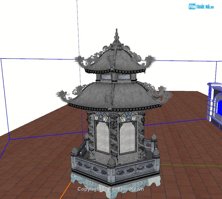 File sketchup tháp lục giác,SU tháp lục giác,sketchup mộ đá,File sketchup tháp đá,mộ lục giác