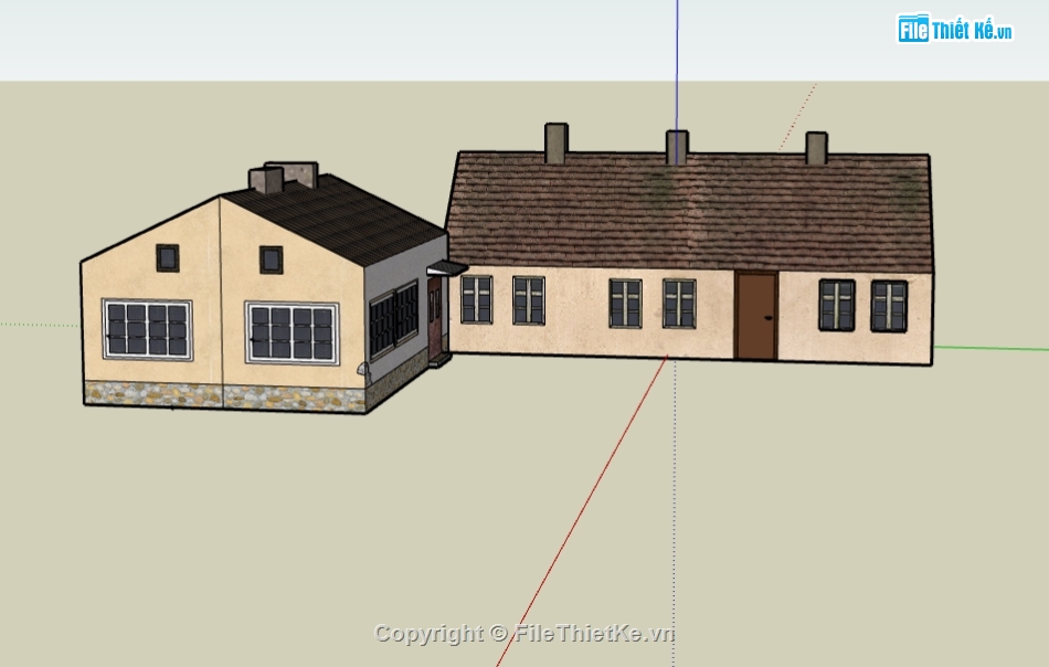 file sketchup nhà 1 tầng,model su dựng nhà 1 tầng,bao cảnh nhà 1 tầng file su