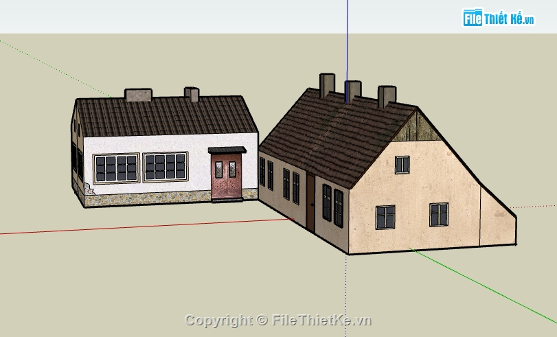 file sketchup nhà 1 tầng,model su dựng nhà 1 tầng,bao cảnh nhà 1 tầng file su