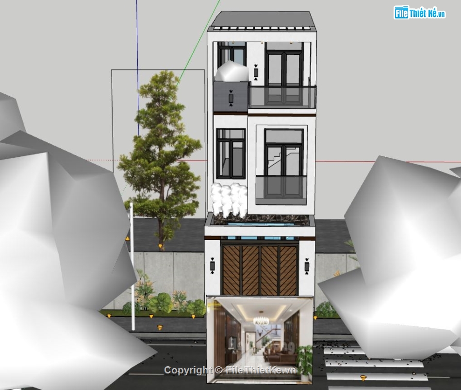 nhà phố 3 tầng,su nhà phố 3 tầng,sketchup nhà phố 3 tầng