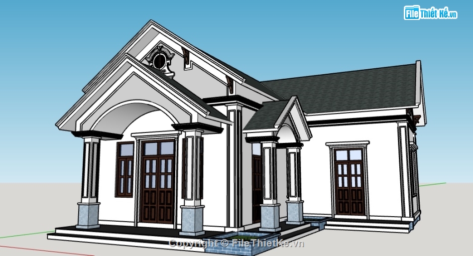 File sketchup mẫu nhà vườn hiện đại,File sketchup mẫu nhà vườn,Model sketchup mẫu nhà vườn,Nhà vườn 1 tầng 10x11m