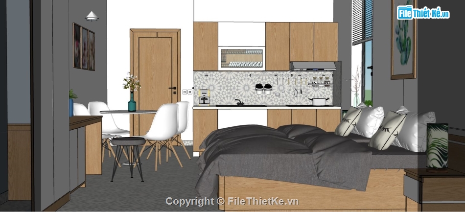 File sketchup nội thất,sketchup nội thất căn hộ,căn hộ mini,File sketchup căn hộ