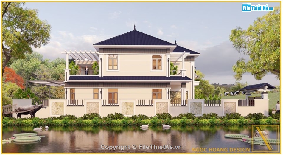 Sketchup ngoại thất,Sketchup ngoại cảnh biệt thự,ngoại cảnh biệt thự,file sketchup biệt thự 2 tầng,sketchup biệt thự 2 tầng