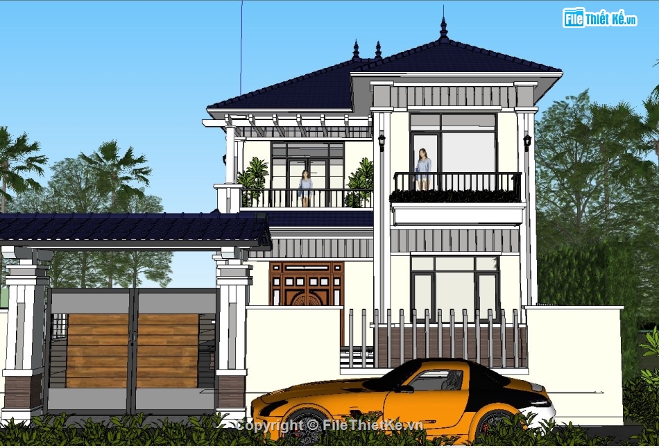 Sketchup ngoại thất,Sketchup ngoại cảnh biệt thự,ngoại cảnh biệt thự,file sketchup biệt thự 2 tầng,sketchup biệt thự 2 tầng