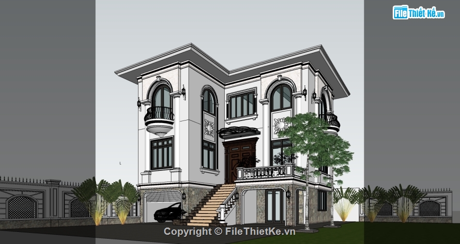 biệt thự sketchup,bản vẽ biệt thự 10x10m,Sketchup biệt thự tân cổ,Sketchup biệt thuje tân cổ 3 tầng