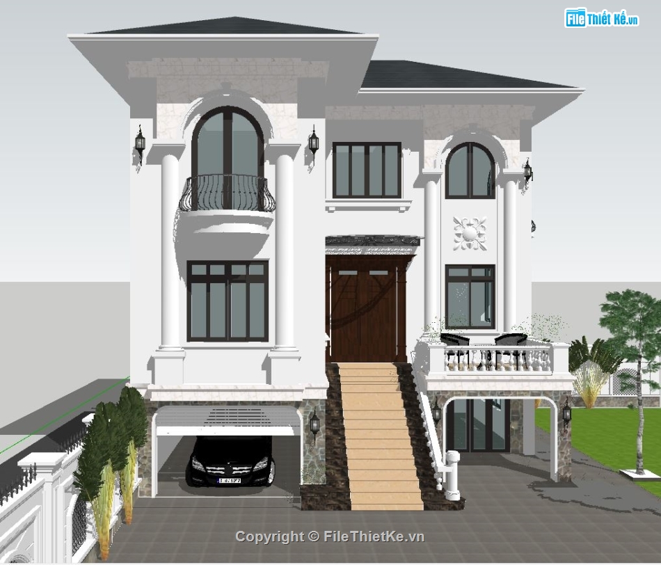 biệt thự sketchup,bản vẽ biệt thự 10x10m,Sketchup biệt thự tân cổ,Sketchup biệt thuje tân cổ 3 tầng