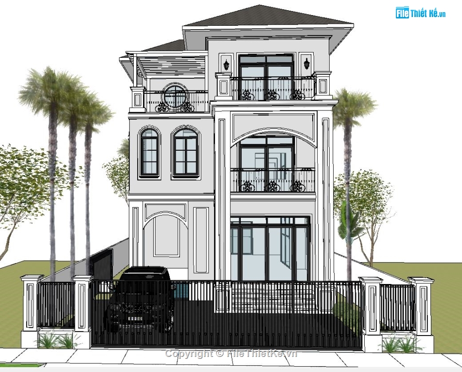 biệt thự tân cổ,Sketchup ngoại thất,Sketchup biệt thự cổ điển,Sketchup biệt thự tân cổ,sketchup biệt thự tân cổ