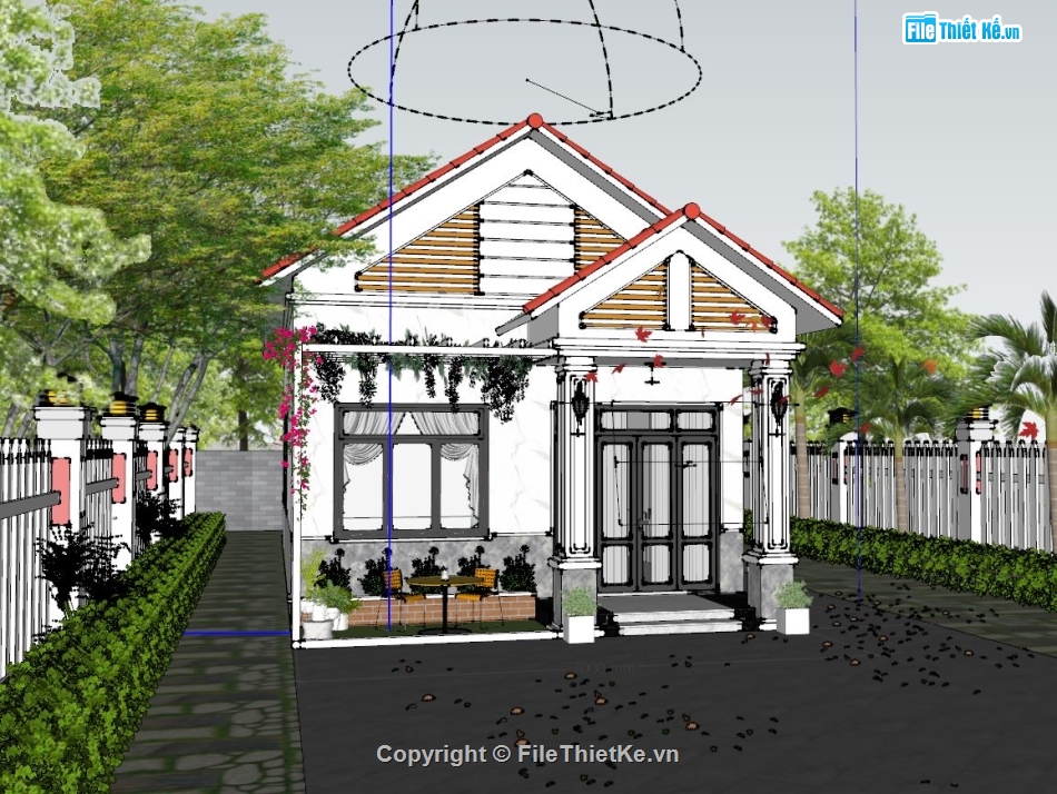 Nhà mái thái 7x16m,Nhà mái thái,Ngoại thất,Nhà thái,Sketchup ngoại thất