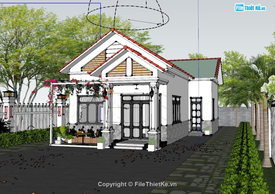 Nhà mái thái 7x16m,Nhà mái thái,Ngoại thất,Nhà thái,Sketchup ngoại thất