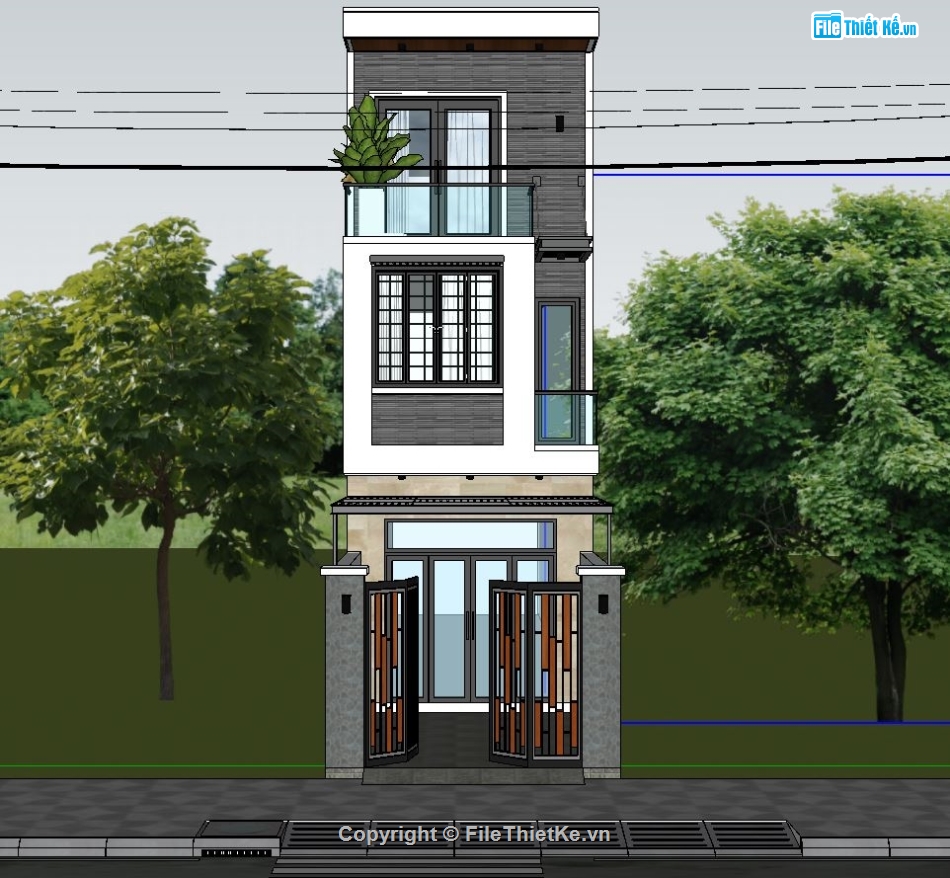 nhà phố 3 tầng,Nhà phố 3 tầng 4x16m,model sketchup nhà phố 3 tầng,su nhà phố 3 tầng,model su nhà phố 3 tầng
