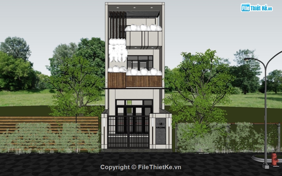 sketchup ngoại thất,Sketchup nhà phố,nhà phố 3 tầng,Sketchup nhà phố 3 tầng,Su nhà phố 3 tầng