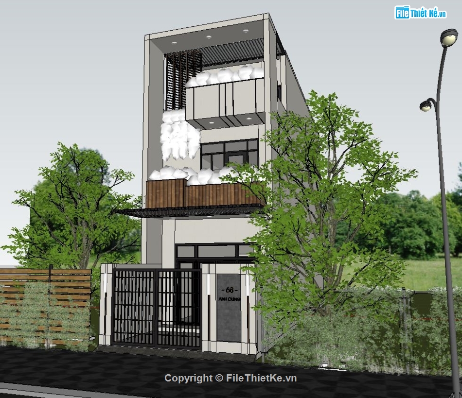 sketchup ngoại thất,Sketchup nhà phố,nhà phố 3 tầng,Sketchup nhà phố 3 tầng,Su nhà phố 3 tầng
