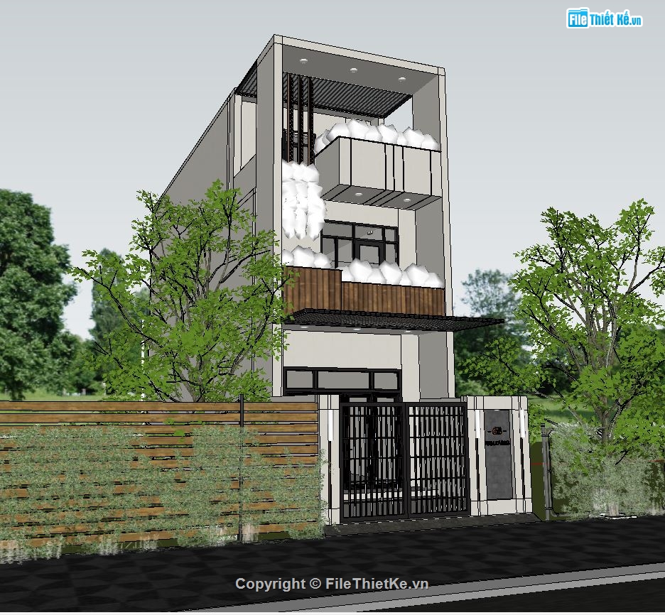sketchup ngoại thất,Sketchup nhà phố,nhà phố 3 tầng,Sketchup nhà phố 3 tầng,Su nhà phố 3 tầng