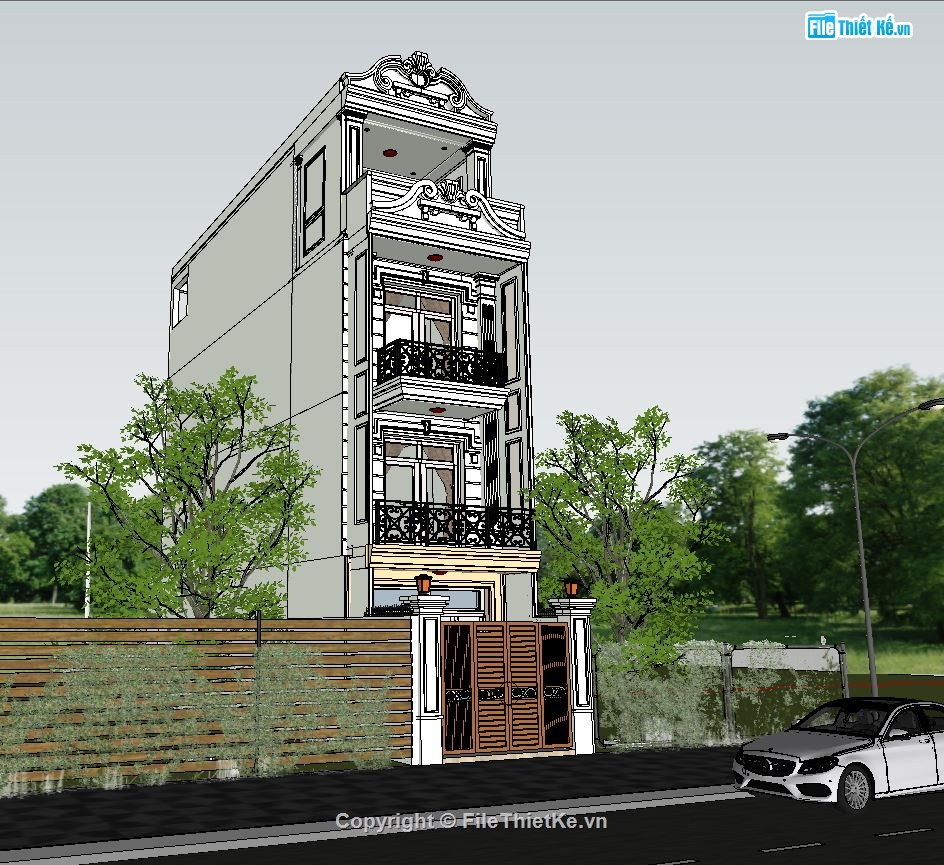 nhà phố cổ điển,nhà 4 tầng kt 4x15m,nhà phố 4 tầng,sketchup nhà phố 4 tầng,file su nhà phố 4 tầng,su nhà phố 4 tầng