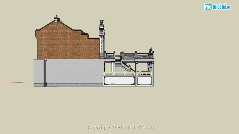 File sketchup nhà thờ họ,ngoại thất nhà thờ họ,sketchup nhà thờ họ 2 tầng