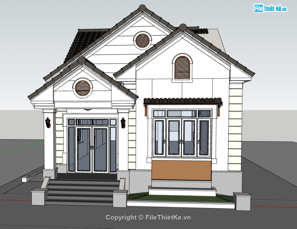 biệt thự 1 tầng file su,model su biệt thự 1 tầng,model sketchup biệt thự 1 tầng