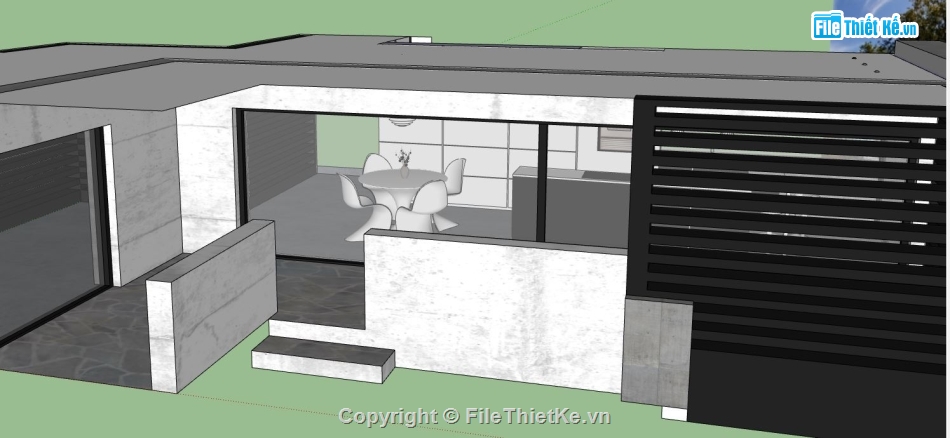 sketchup nhà 1 tầng,File sketchup nhà,model su nhà 1 tầng
