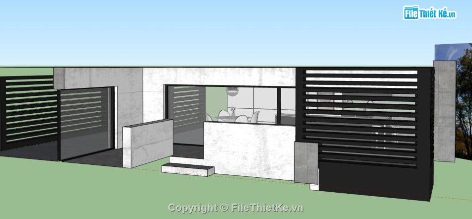 sketchup nhà 1 tầng,File sketchup nhà,model su nhà 1 tầng