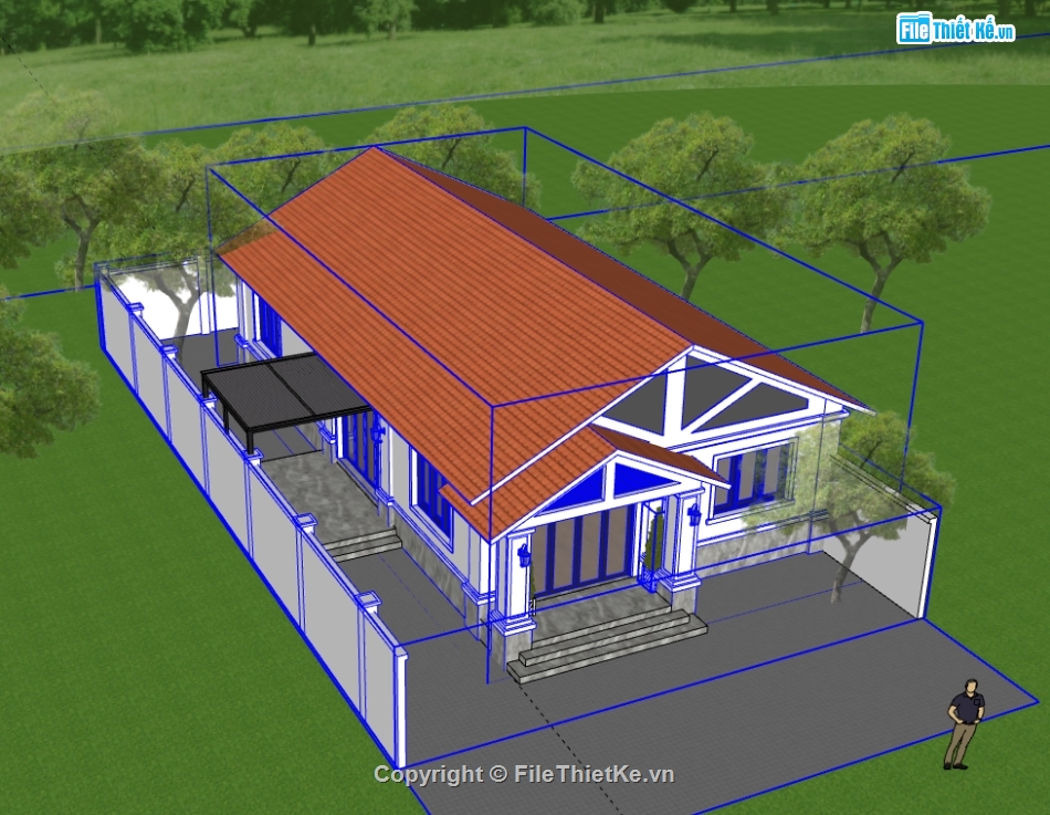 mái thái 1 tầng,sketchup nhà 1 tầng mái thái,model sketchup nhà 1 tầng mái thái,3d sketchup nhà 1 tầng mái thái,file su nhà 1 tầng mái thái