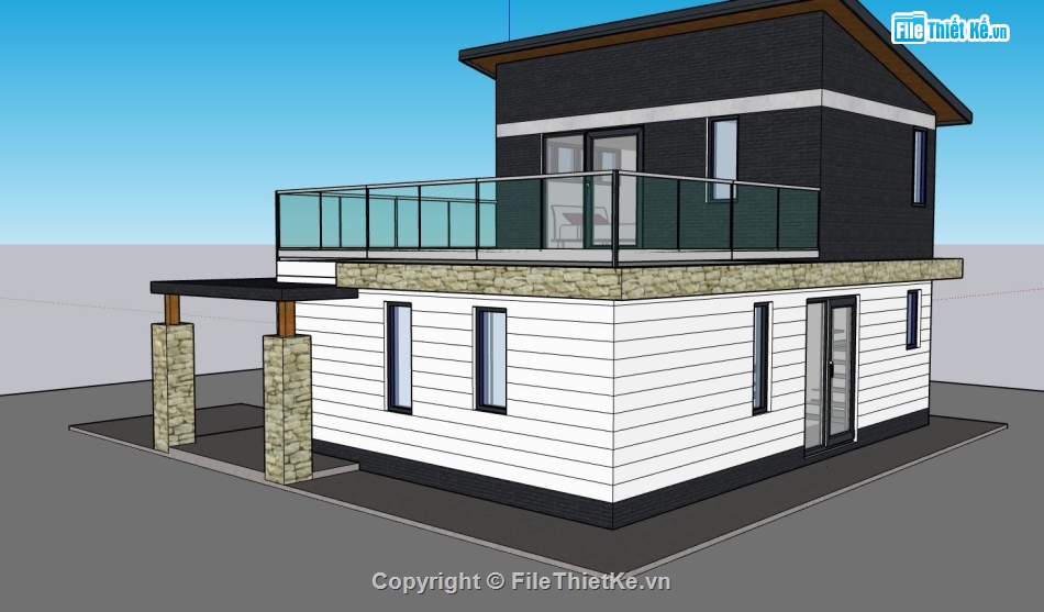 sketchup nhà 1.5 tầng,nhà phố 1.5 tầng,su nhà phố