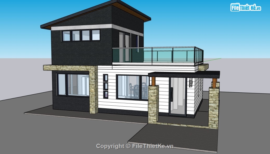 sketchup nhà 1.5 tầng,nhà phố 1.5 tầng,su nhà phố